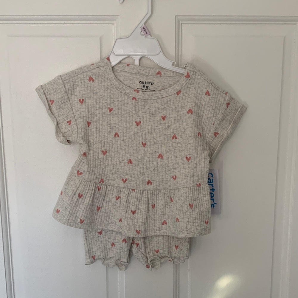 NWT Carter's Gray and Pink Heart Peplum Set